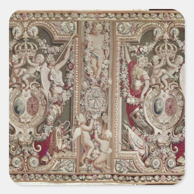 Pegatina Cuadrada El portiere del famoso taller de Gobelins (Anverso)