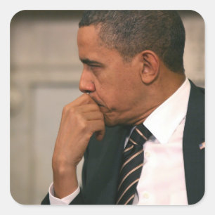 Pegatina Cuadrada El presidente Barack Obama se reúne con el preside