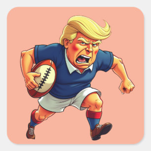 Pegatina Cuadrada El presidente Donald Trump juega al rugby