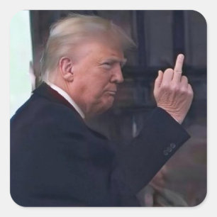Pegatina Cuadrada El presidente Trump haciendo un gesto obsceno