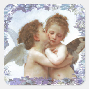 Pegatina Cuadrada El PRIMER BESO, C.1873 Guillermo Bourgeau