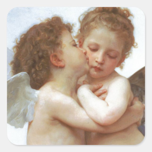 Pegatina Cuadrada EL PRIMER BESO, C.1873 William Bourgeau (Anverso)