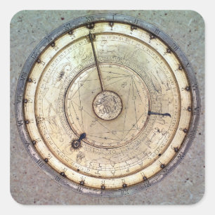 Pegatina Cuadrada El primer reloj de resorte con el caracol, vista a