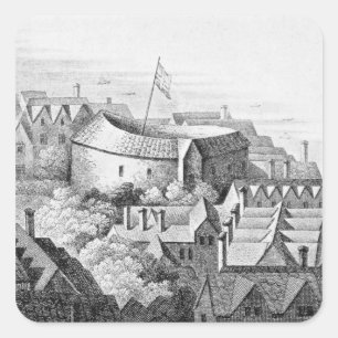 Pegatina Cuadrada El primer teatro de globo o teatro Rosa