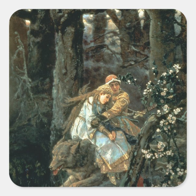 Pegatina Cuadrada El príncipe Iván en el lobo gris, 1889 (Anverso)