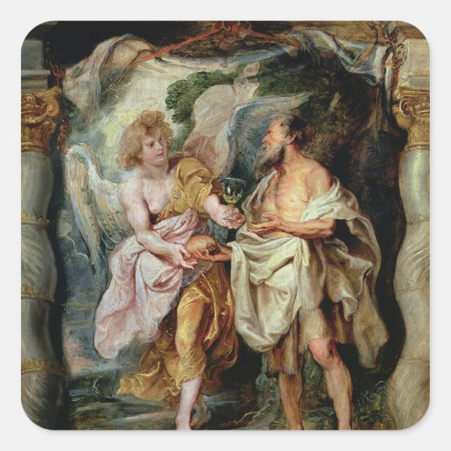 Pegatina Cuadrada El profeta Elías y el ángel (Anverso)