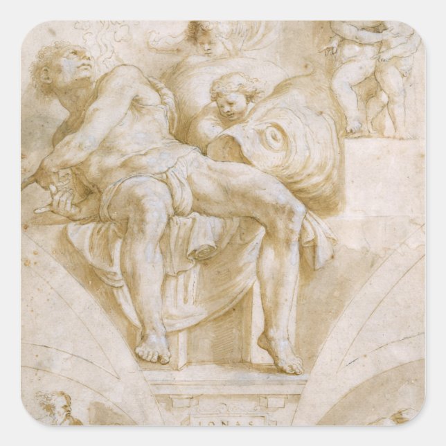 Pegatina Cuadrada El profeta Jonás y dos lunetas destruidas (Anverso)