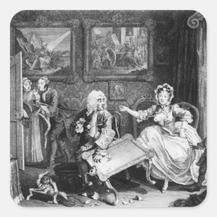 Pegatina Cuadrada El progreso de un Harlot, plato II, cuartos