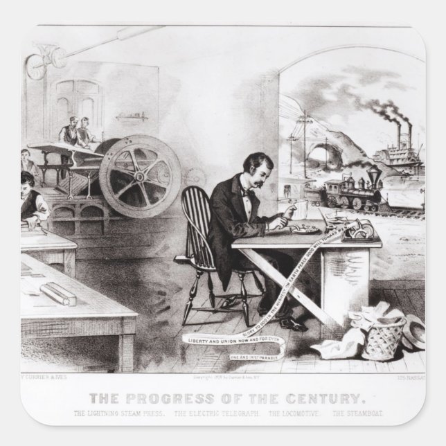 Pegatina Cuadrada El progreso del siglo (Anverso)