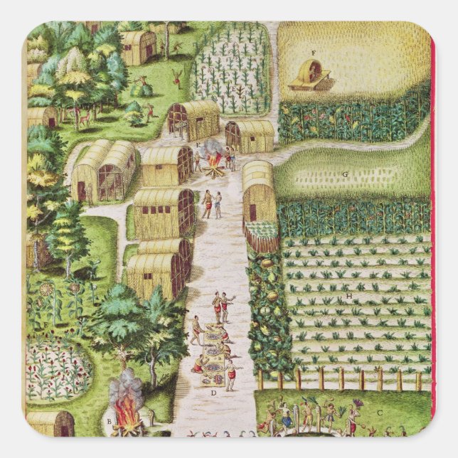 Pegatina Cuadrada El pueblo de Secoton (Anverso)