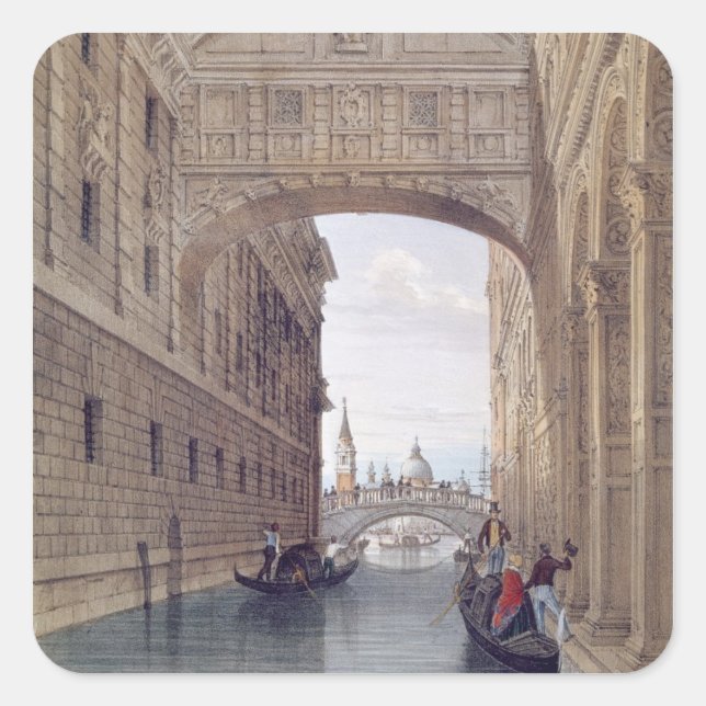 Pegatina Cuadrada El puente de los suspiros, Venecia, grabado por Le (Anverso)