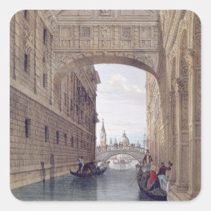Pegatina Cuadrada El puente de los suspiros, Venecia, grabado por Le