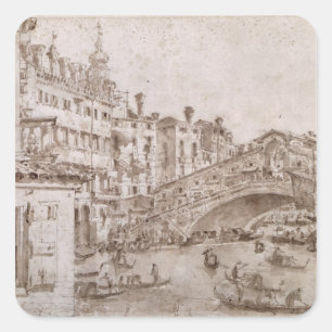 Pegatina Cuadrada El puente de Rialto, Venecia