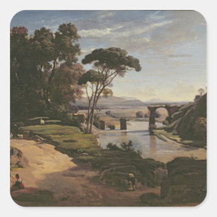 Pegatina Cuadrada El puente en Narni, c.1826-27