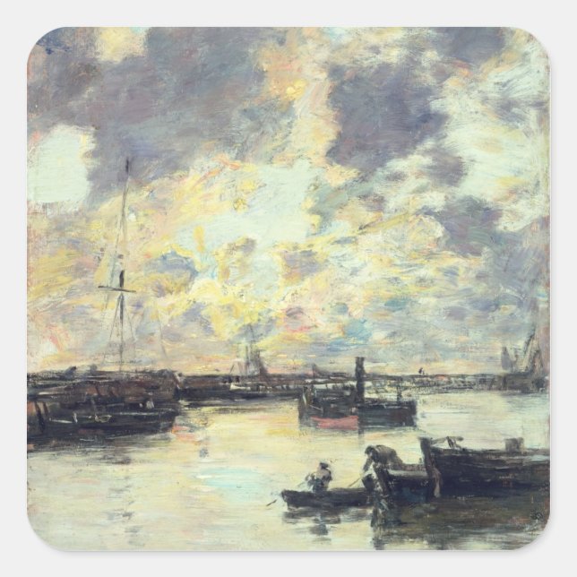 Pegatina Cuadrada El puerto, c.1895 (petróleo en panel) (Anverso)