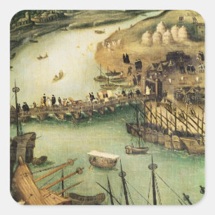 Pegatina Cuadrada El puerto de Sevilla, c.1590