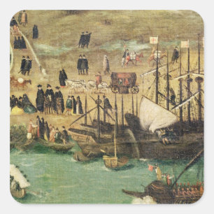 Pegatina Cuadrada El puerto de Sevilla, c.1590