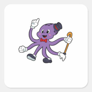 Pegatina Cuadrada El pulpo como mago con Gorra