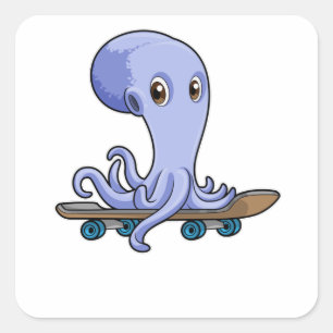 Pegatina Cuadrada El pulpo como patinador con patineta