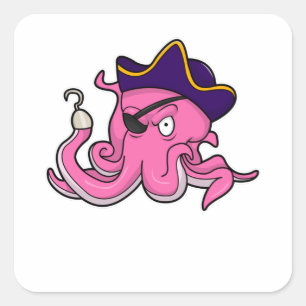 Pegatina Cuadrada El pulpo como pirata con la mano enganchada