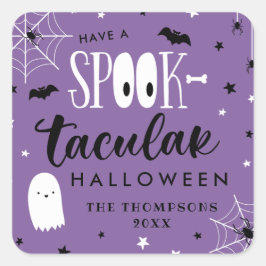 Pegatina Cuadrada El Púrpura Tiene Un Favor De Halloween Spooktacula