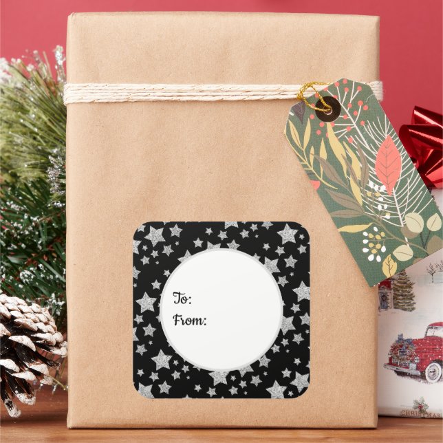 Pegatina Cuadrada El purpurina plateado enciende el patrón de estrel (Vacaciones)