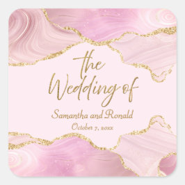 Pegatina Cuadrada El Purpurina Rosa y Oro Agitar El Boda De