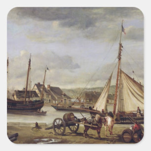 Pegatina Cuadrada El Quay del comerciante en Ruán, 1834