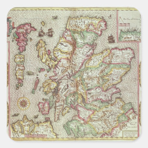 Pegatina Cuadrada El reino de Escocia, grabado por Jodocuments