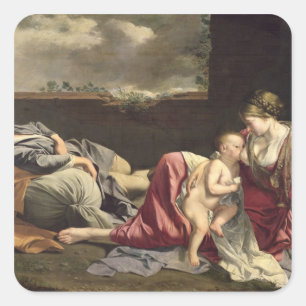 Pegatina Cuadrada El resto en el vuelo a Egipto, 1628