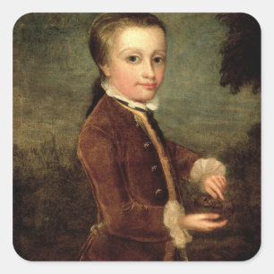 Pegatina Cuadrada El retrato de Wolfgang Amadeus Mozart envejeció