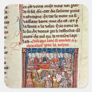 Pegatina Cuadrada El Rey Arturo y Guinevere viendo una