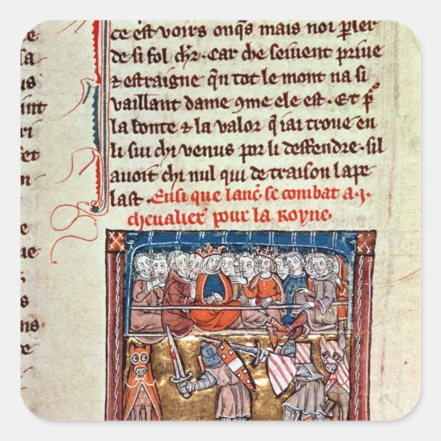 Pegatina Cuadrada El Rey Arturo y Guinevere viendo una (Anverso)