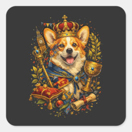 Pegatina Cuadrada El Rey Corgi