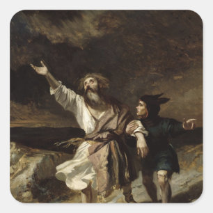 Pegatina Cuadrada El Rey Lear y el tonto en la tormenta