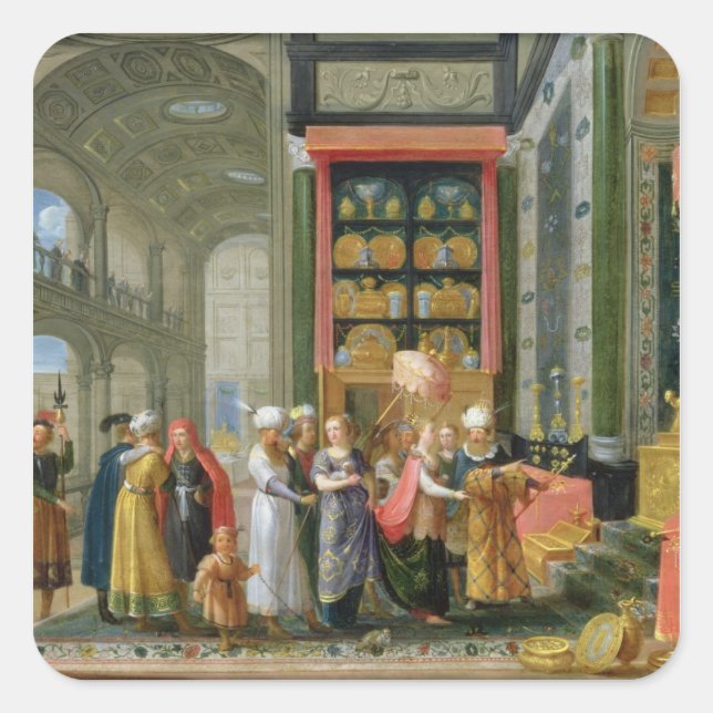 Pegatina Cuadrada El Rey Salomón y la Reina de Saba (Anverso)