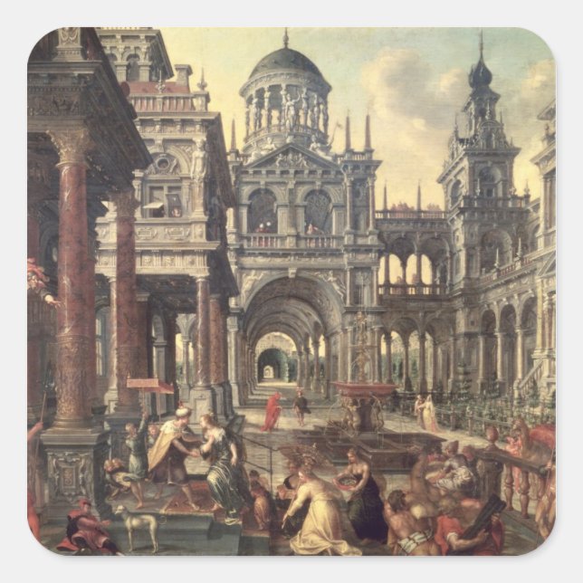 Pegatina Cuadrada El Rey Salomón y la Reina de Saba (Anverso)