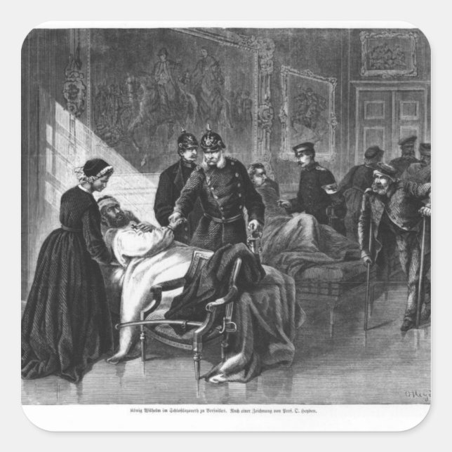 Pegatina Cuadrada El rey Wilhelm visito el hospital (Anverso)