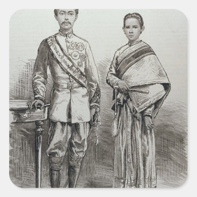 Pegatina Cuadrada El rey y la reina de Siam (Anverso)