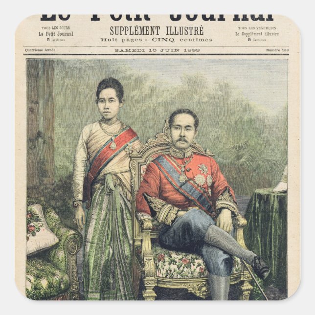 Pegatina Cuadrada El rey y la reina de Siam (Anverso)