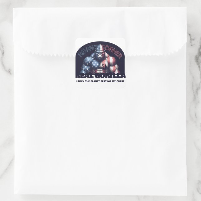 Pegatina Cuadrada El rincón REAL de Kevin GORILLA en rock the Planet (Bolso)