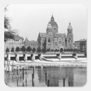 Pegatina Cuadrada El río Isar en Munich, c.1910