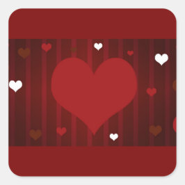 Pegatina Cuadrada El rojo romántico y blanco me aman el corazón San