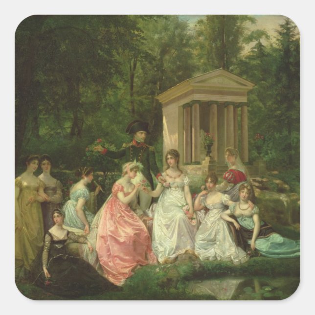 Pegatina Cuadrada El Rosa de Malmaison, c.1867 (Anverso)