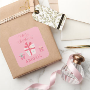 Pegatina Cuadrada El rosa retro curado presenta Navidades de vacacio