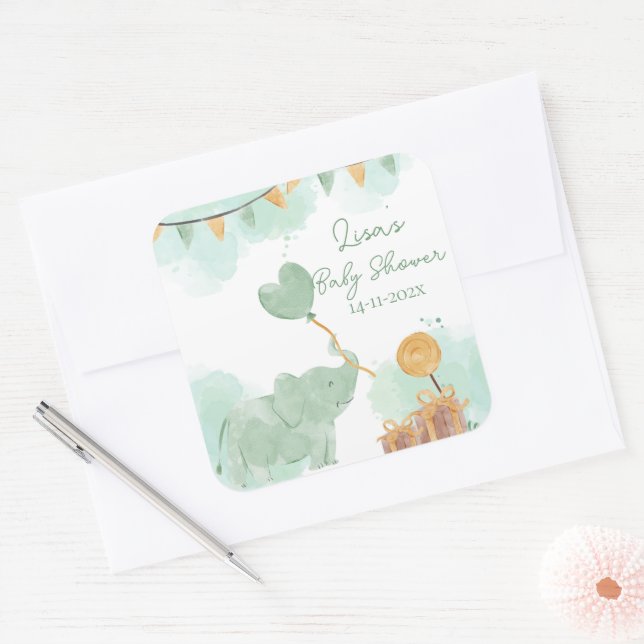 Pegatina Cuadrada El Safari Cute Baby Animals Tema Baby Shower (Sobre)