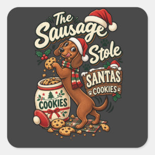 Pegatina Cuadrada El salchichón robó las galletas de Santa Dachshund