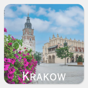 Pegatina Cuadrada El salón de ropa en la plaza principal de Cracovia