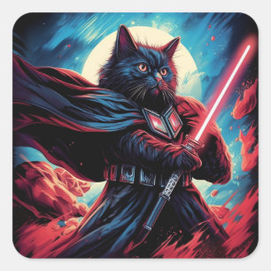 Pegatina Cuadrada El Samurai de la Stardust Guerrero del gato cósm