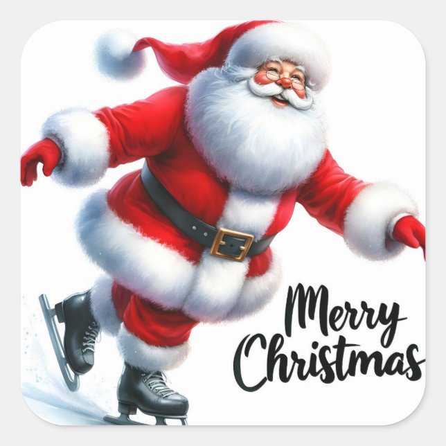 Pegatina Cuadrada El Santa Claus ofrece patinaje sobre hielo durante (Anverso)